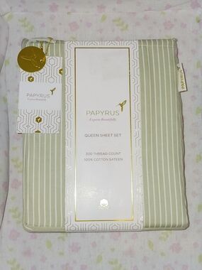 ✨️SEALED✨️ Papyrus Queen Sheet Set in Sage Green with White Stripes